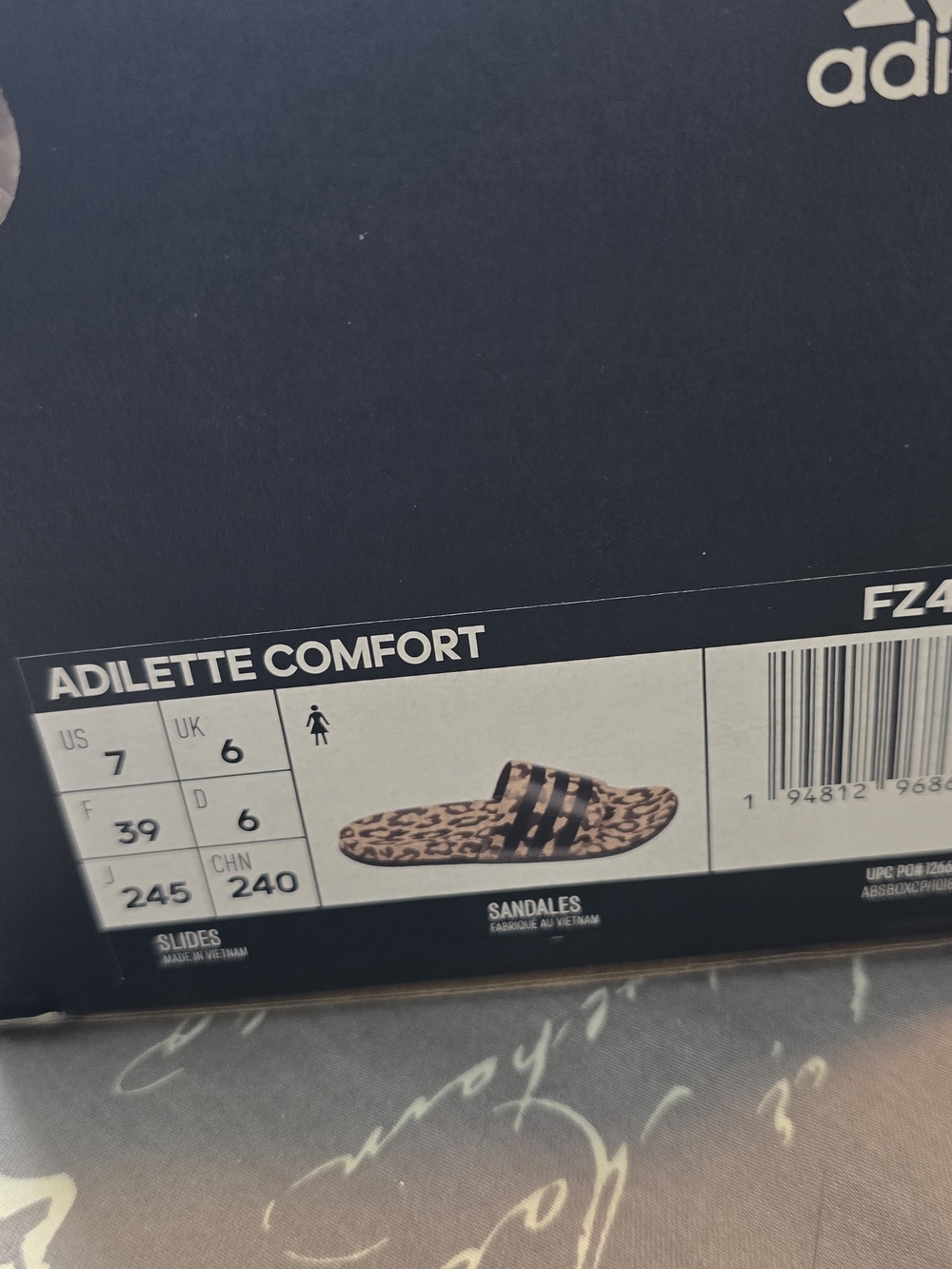 adidas Adilette Comfort Leopard Print Slide Sandals - Brown/Black